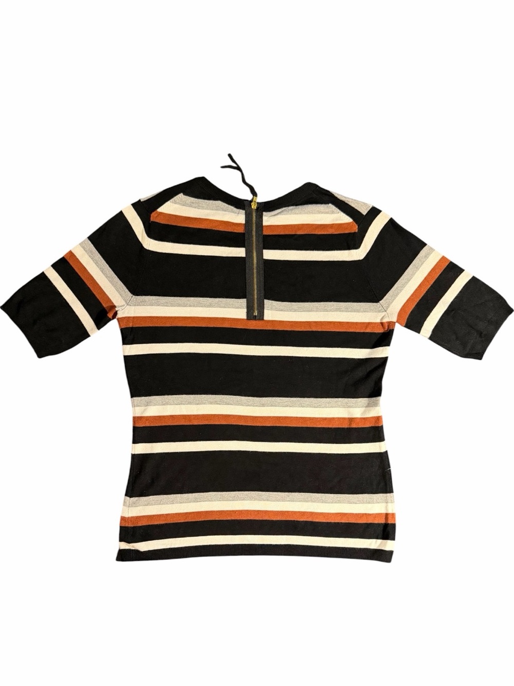 PREMISE Stripped Short-Sleeve Knit Top - Black, Terracotta, Grey, Beige & Orang